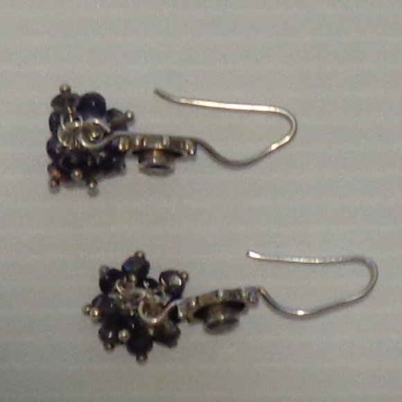 AMETHYST CLUSTER Drop Earrings Silvertone French Wires - Picture 5 of 5